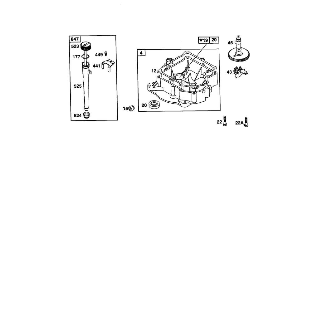 Sump Diagram and Parts List for 198700-198799 0141 Briggs and Stratton Engine